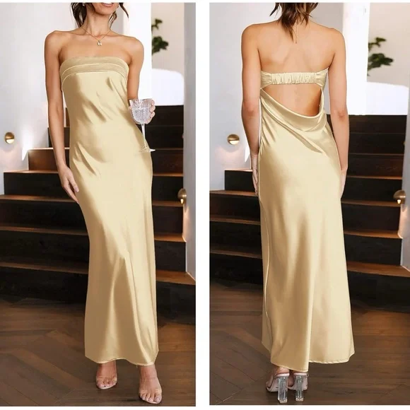 slim fit dress slacks Andie Open Back Satin Maxi Dress • Shop American Threads Women's Trendy Online Boutique Blue / Xs main image 1